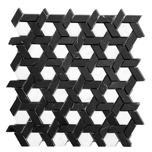 Honed marble hex lattice pattern in 'Carrara White'